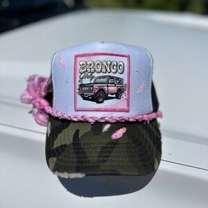 Super cute camouflage Bronco girly Trucker hat with bandanna hat chain. Handmade